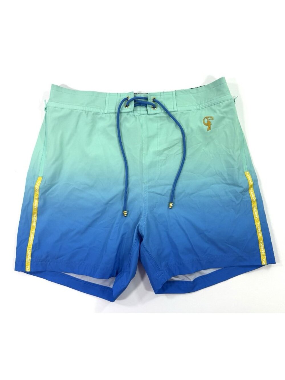 Tucann Mens Swim Shorts Faded Ocean Sz XL Lined 5" Beach Performance Green Blue